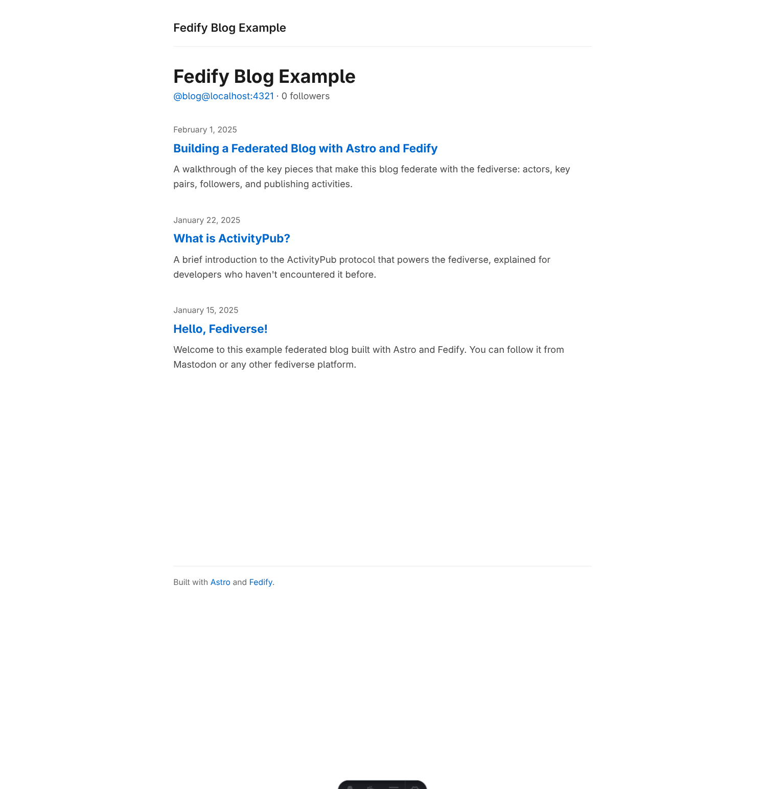 Blog home page showing “1 follower” in the tagline