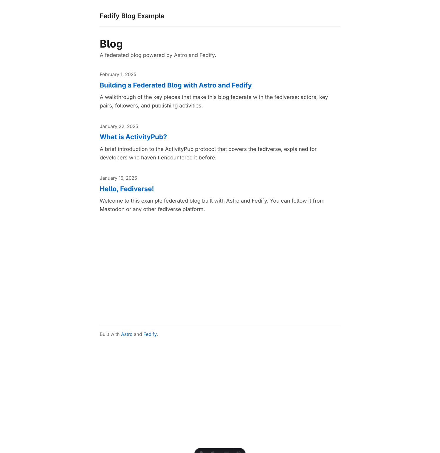 Blog home page showing three post listings